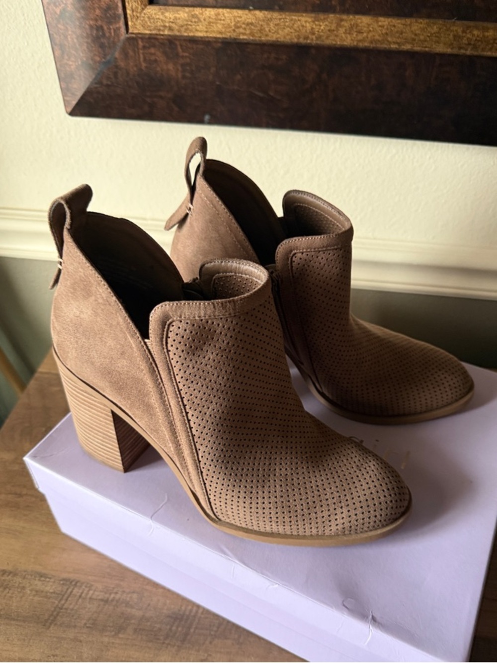 Madden girl Suede Perforated Ankle Bootie in Tan - Women
